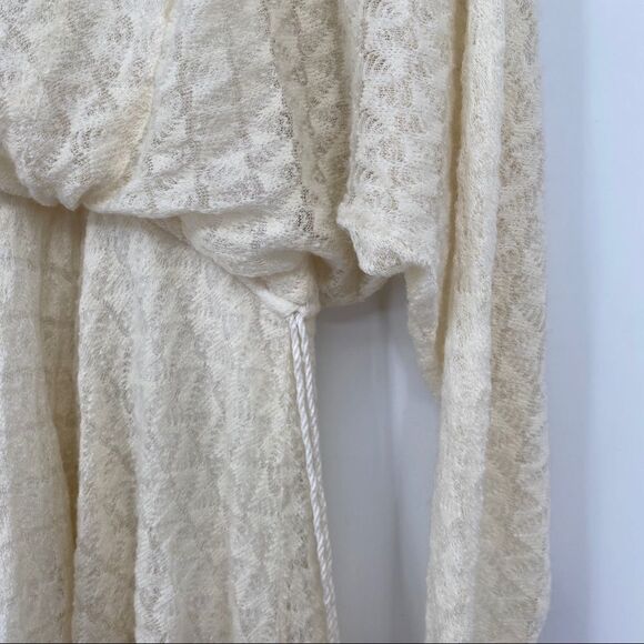 FREE PEOPLE Snug Bug Knit Lace Tassel Wrap Drape Mini Dress In Ivory - Picture 12 of 15